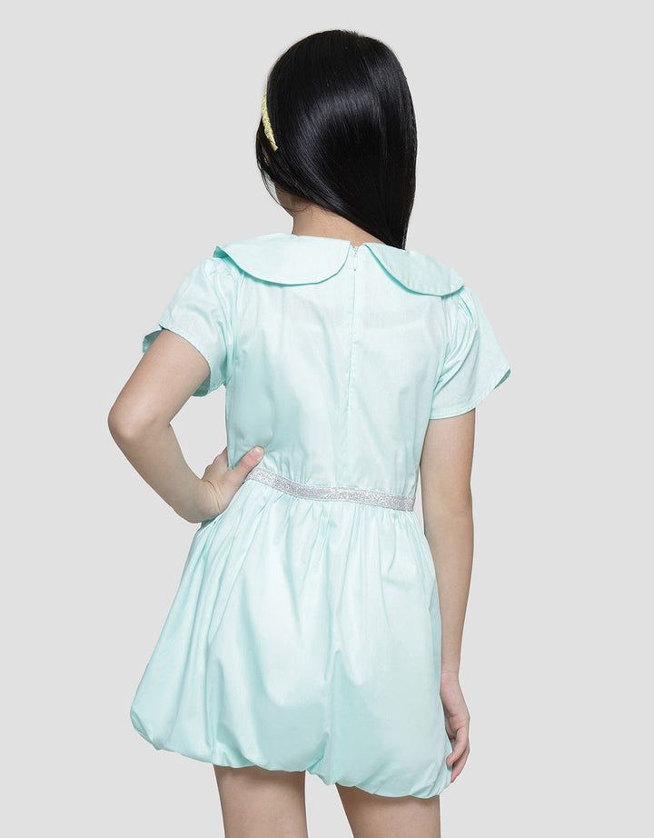 Little M Embroidery Collar Tassle Balloon Skirt Midi Dress Short Sleeve Girls