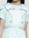 Little M Embroidery Collar Tassle Balloon Skirt Midi Dress Short Sleeve Girls