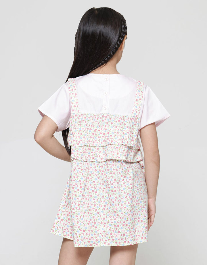 Little M Ruffle Floral Print Midi Dress Lengan Pendek Anak Perempuan