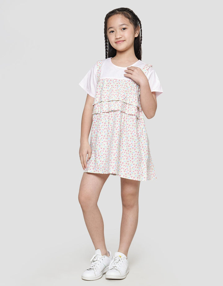 Little M Ruffle Floral Print Midi Dress Lengan Pendek Anak Perempuan