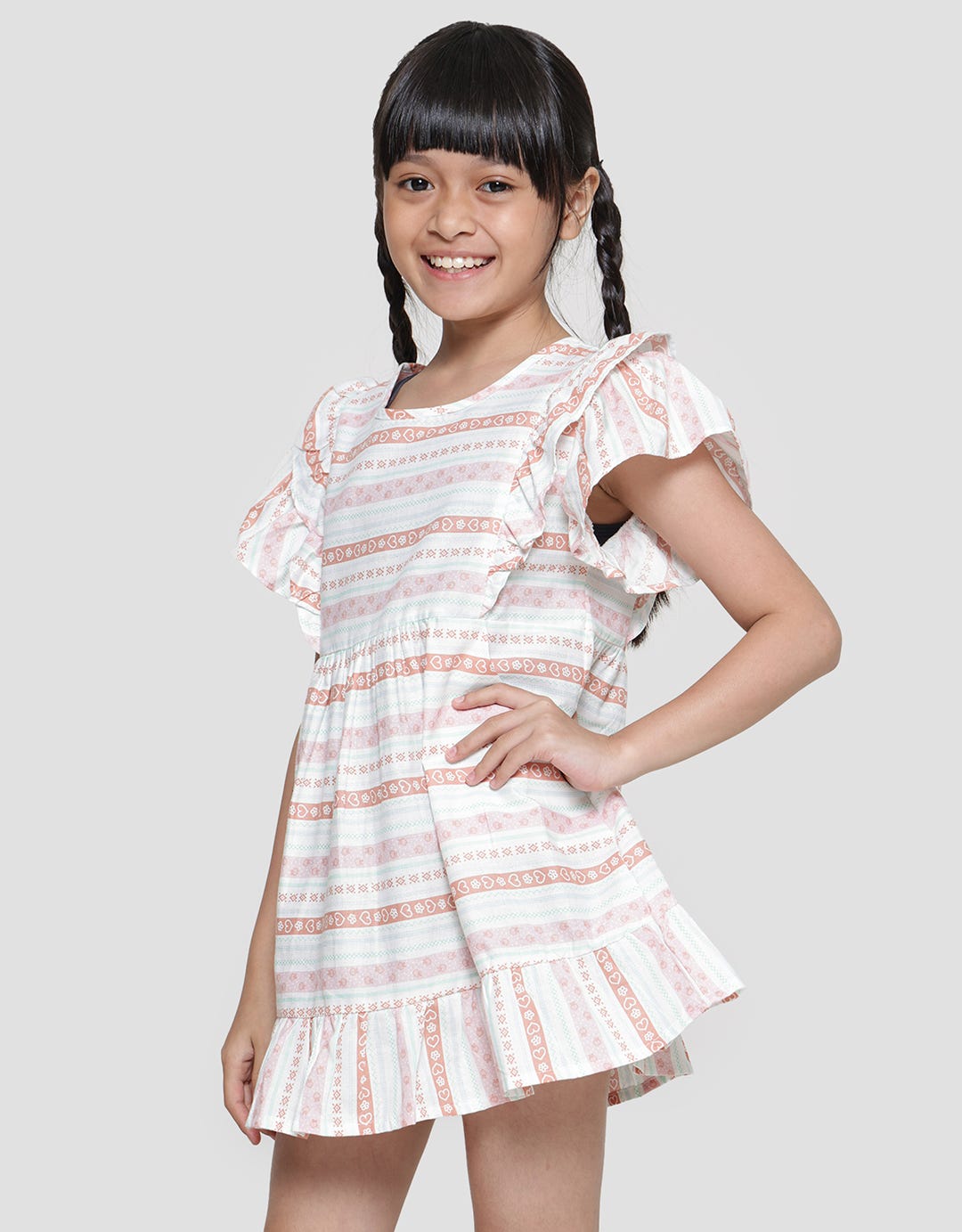 Little M Big Ruffle Salur Midi Dress Anak Perempuan