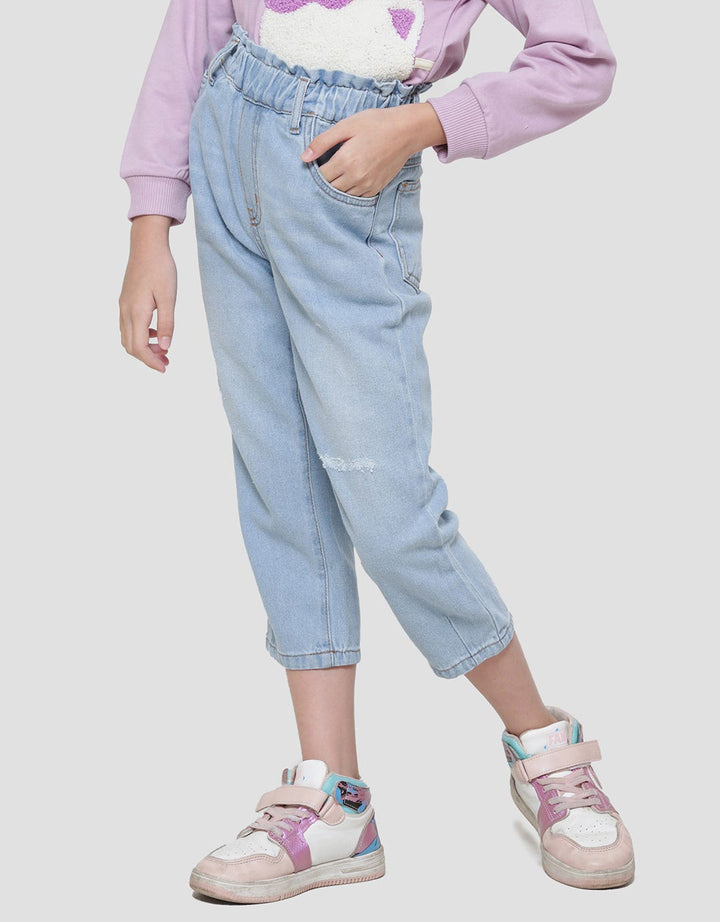 Little M Basic Paperbag Girls Denim Long Pants