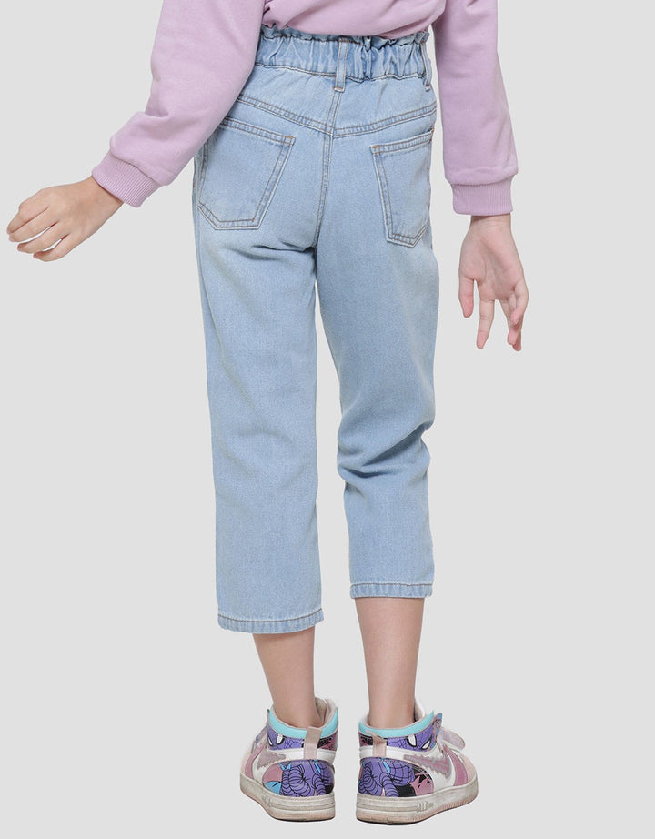 Little M Basic Paperbag Girls Denim Long Pants