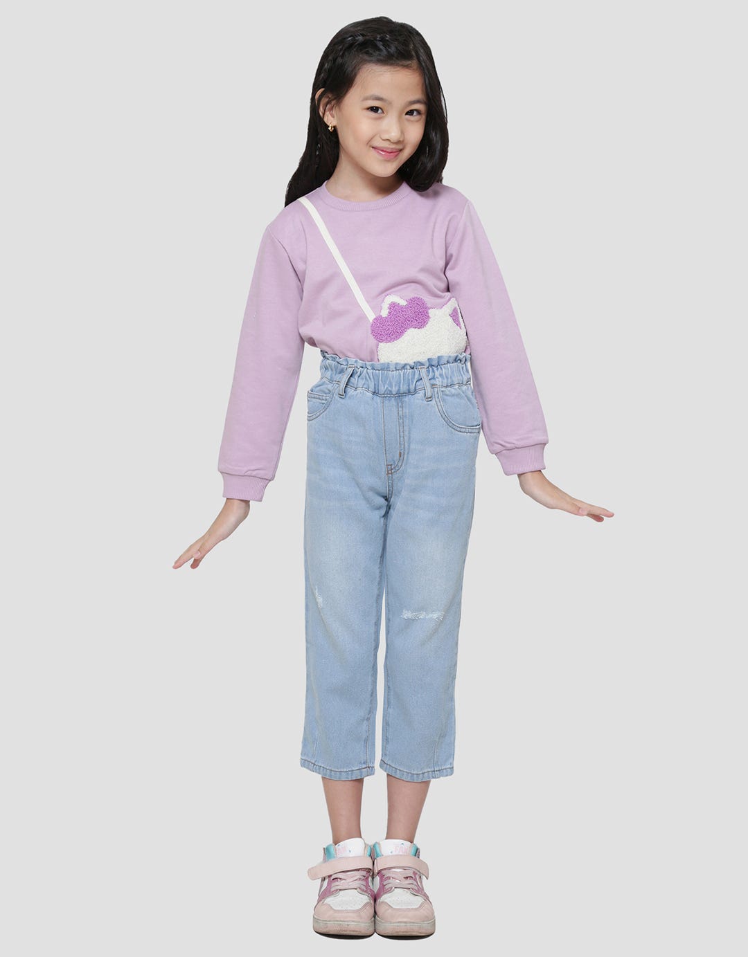 Little M Basic Paperbag Girls Denim Long Pants