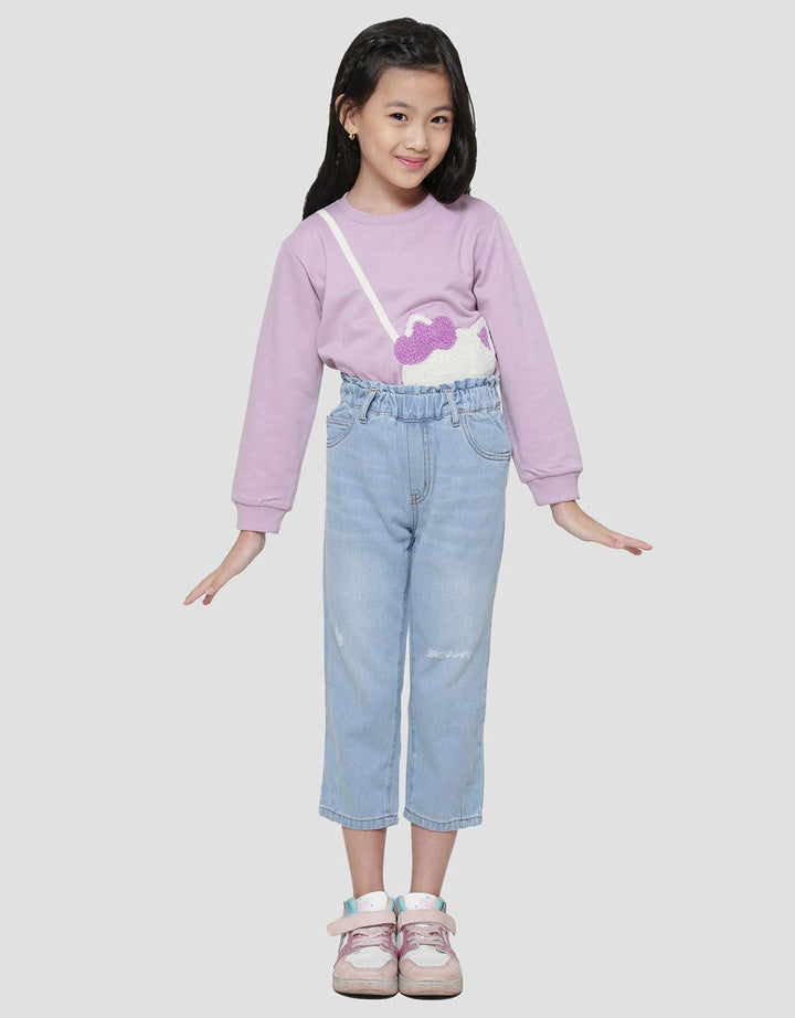 Little M Basic Paperbag Girls Denim Long Pants