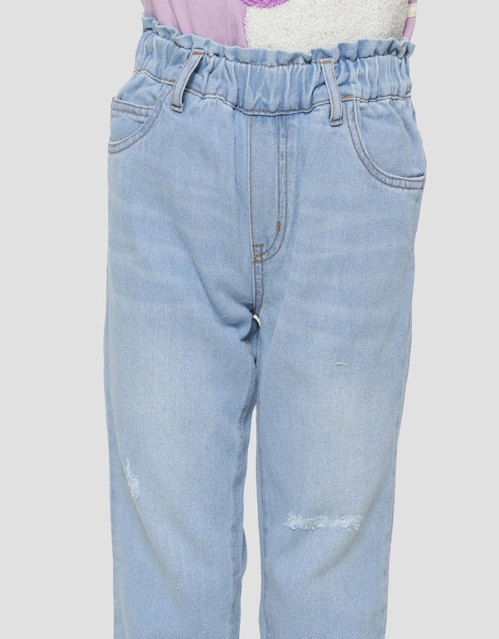Little M Basic Paperbag Girls Denim Long Pants