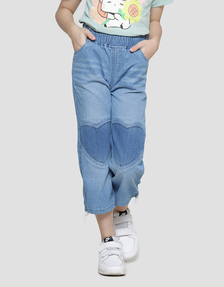 Little M Heart Knee Applique Girls Denim Long Pants