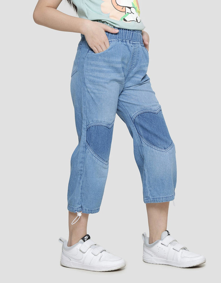 Little M Heart Knee Applique Girls Denim Long Pants