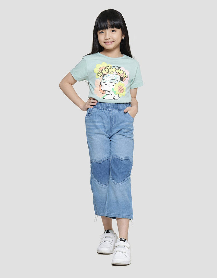Little M Heart Knee Applique Girls Denim Long Pants