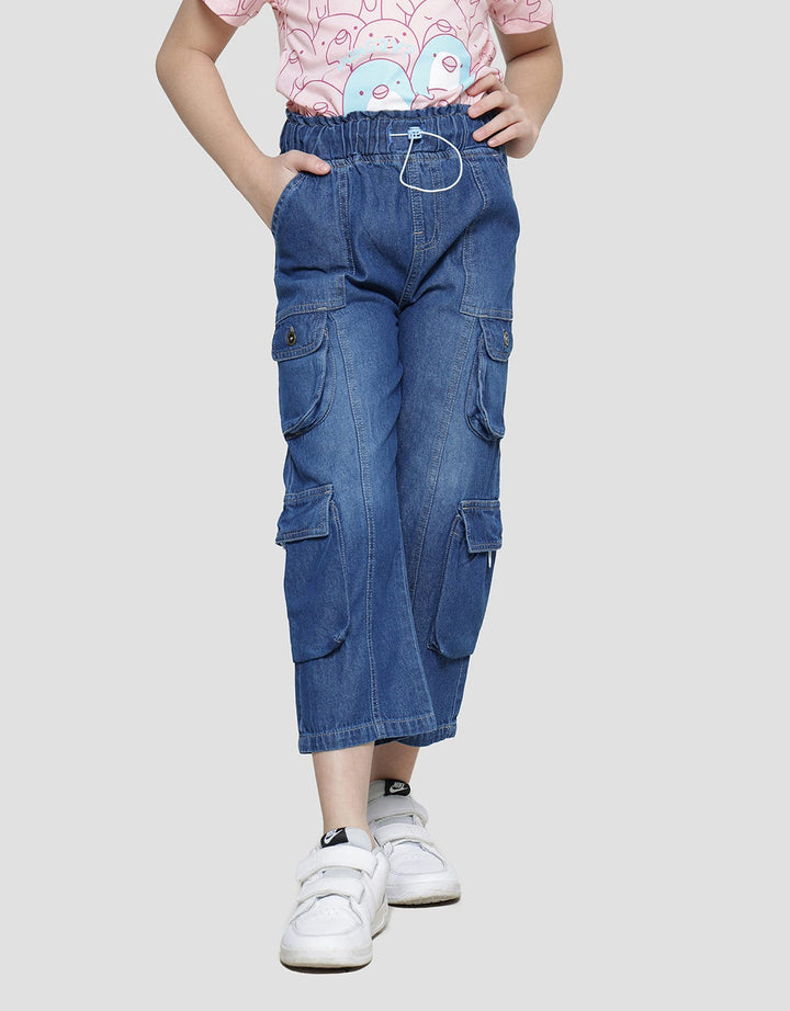 Little M Cargo 4 Kantong Stoper Celana Panjang Denim Anak Perempuan