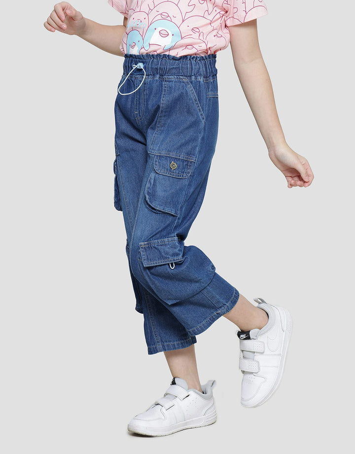 Little M Cargo 4 Kantong Stoper Celana Panjang Denim Anak Perempuan