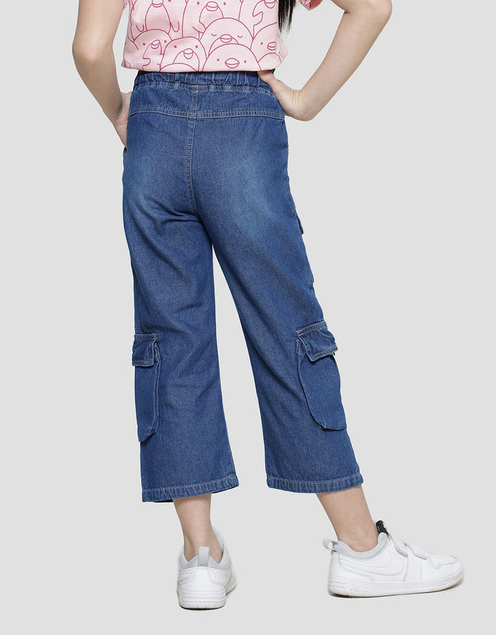 Little M Cargo 4 Kantong Stoper Celana Panjang Denim Anak Perempuan