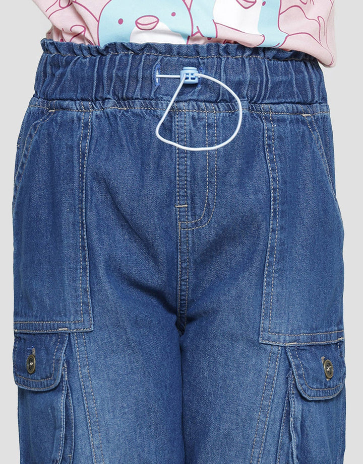 Little M Cargo 4 Kantong Stoper Celana Panjang Denim Anak Perempuan