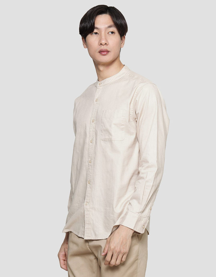Cole Kemeja Lengan Panjang Filafil Pria Mandarin Collar