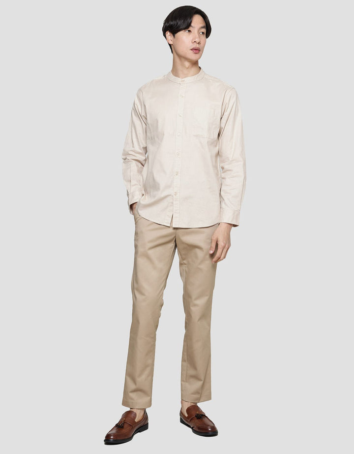 Cole Kemeja Lengan Panjang Filafil Pria Mandarin Collar