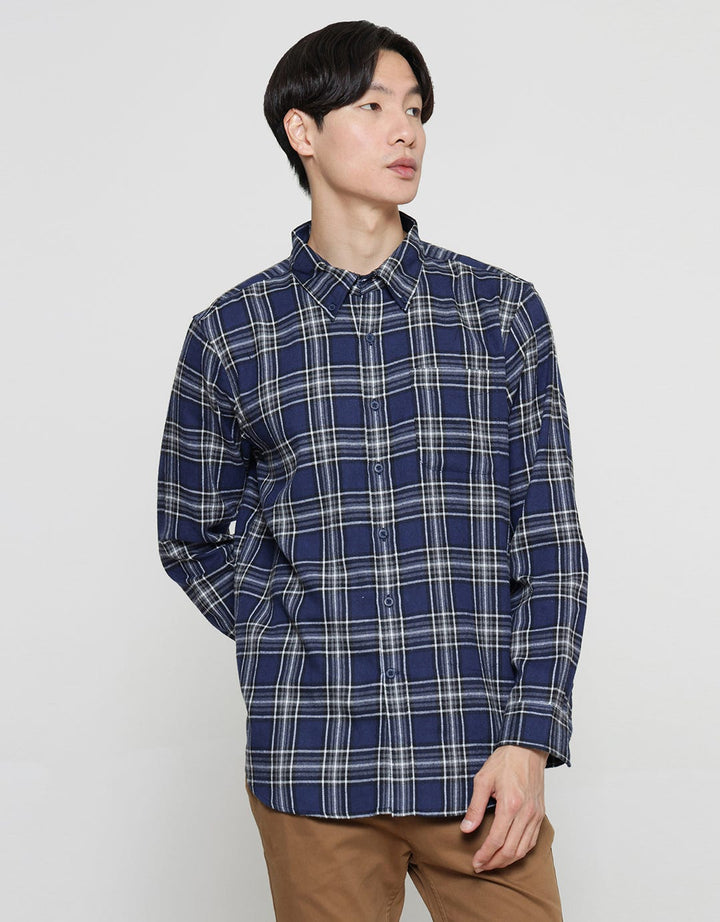 Cole Check Flanel Kemeja Lengan Panjang Pria