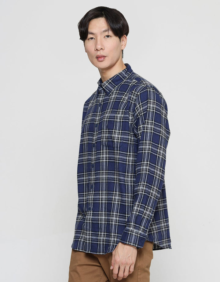 Cole Check Flanel Kemeja Lengan Panjang Pria