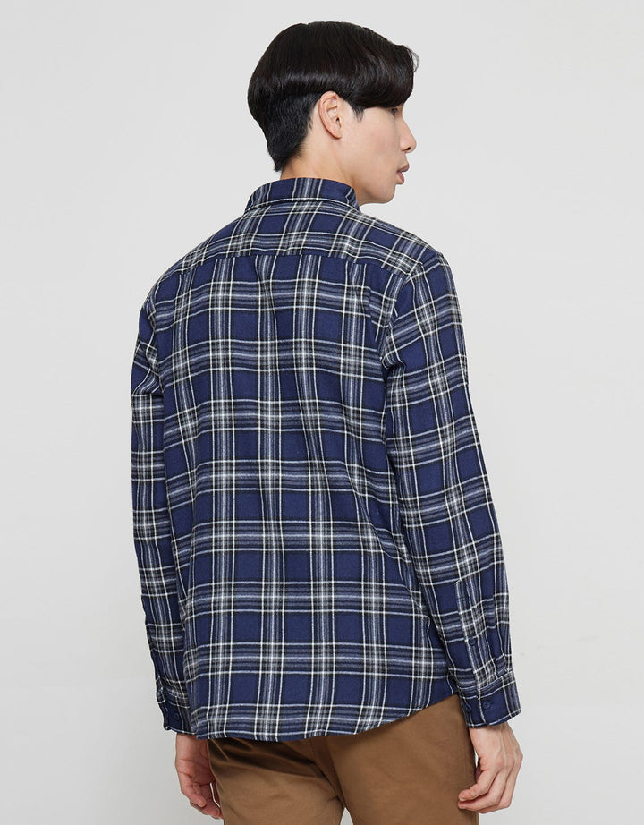 Cole Check Flanel Kemeja Lengan Panjang Pria