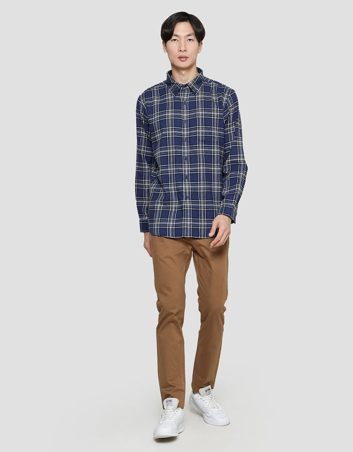 Cole Check Flanel Kemeja Lengan Panjang Pria