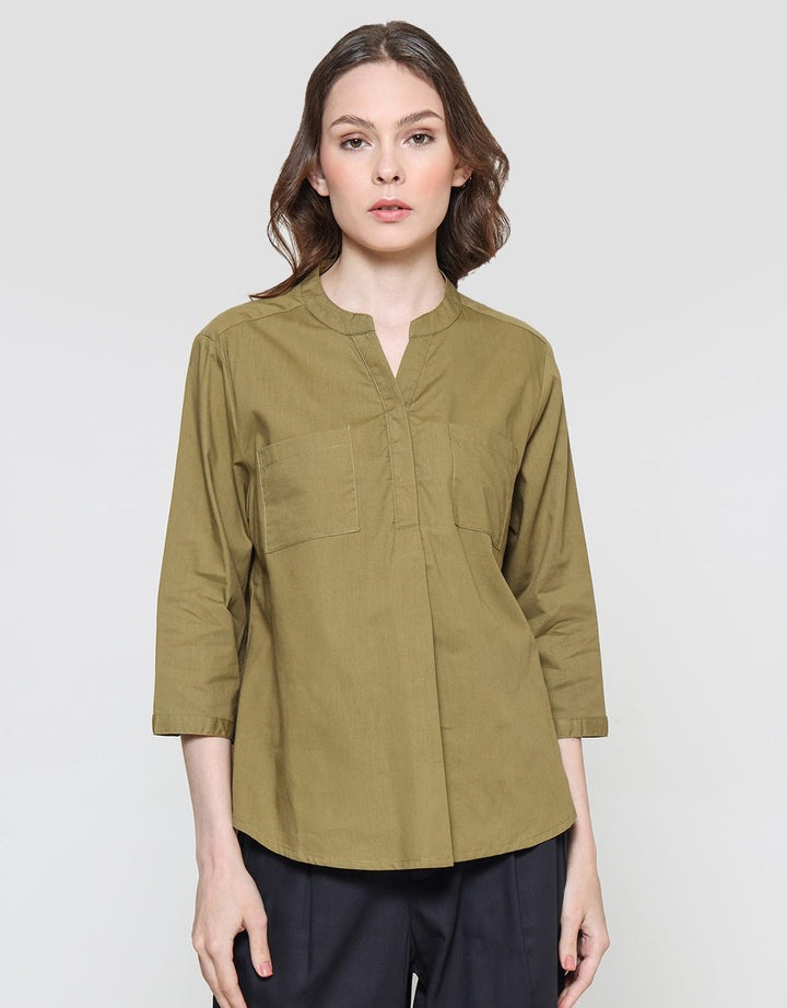 Connexion 2 Detail Pocket Kemeja Lengan Panjang Wanita