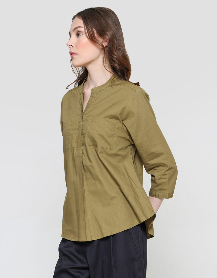 Connexion 2 Detail Pocket Kemeja Lengan Panjang Wanita