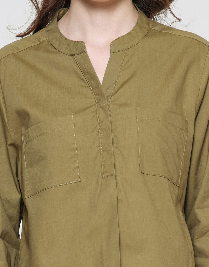 Connexion 2 Detail Pocket Kemeja Lengan Panjang Wanita