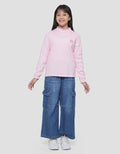 Nevada Rib Knit Embro Flower Girls Long Sleeve T-Shirt