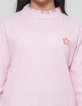 Nevada Rib Knit Embro Flower Girls Long Sleeve T-Shirt