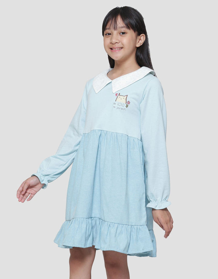 Nevada Knit Collar Combination Woven Oxford Midi Dress for Girls
