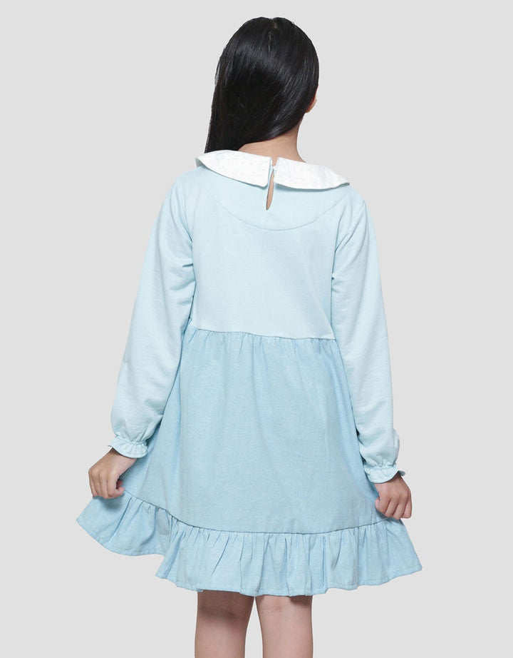 Nevada Knit Collar Combination Woven Oxford Midi Dress for Girls