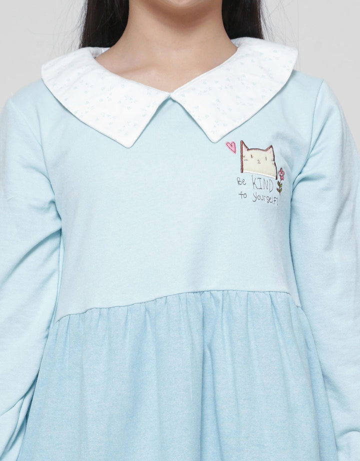 Nevada Knit Collar Combination Woven Oxford Midi Dress for Girls