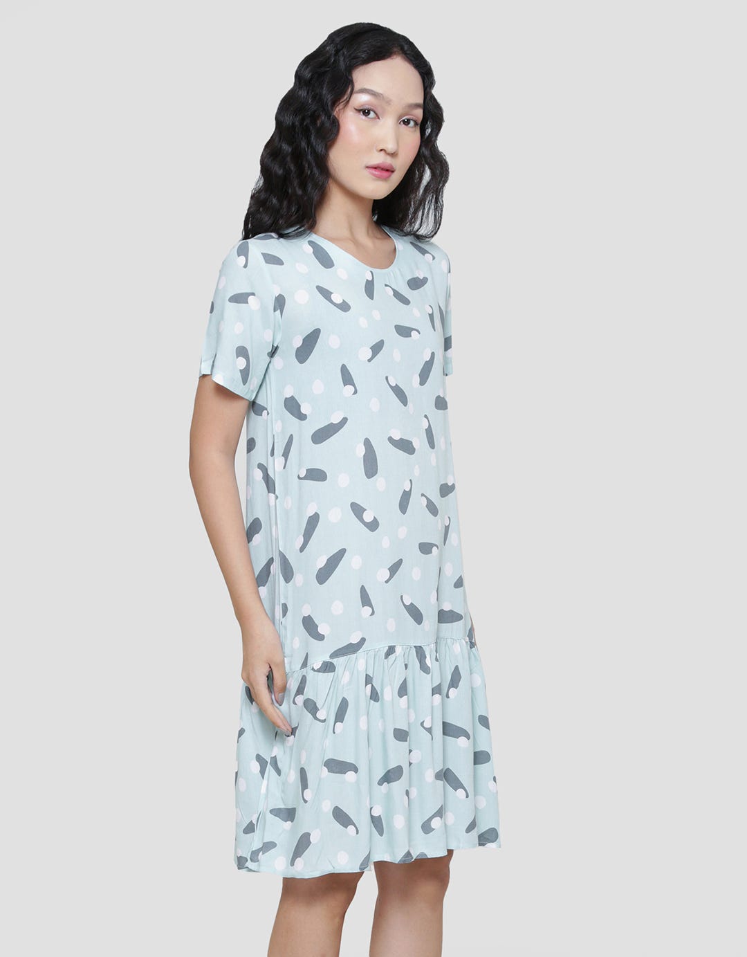 Nevada Polka Mix Women's Short Sleeve Midi Dress