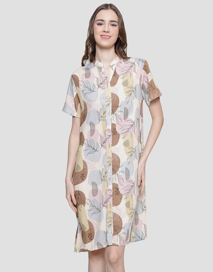 St. Yves Leaves Rise Midi Dress Lengan Pendek Wanita