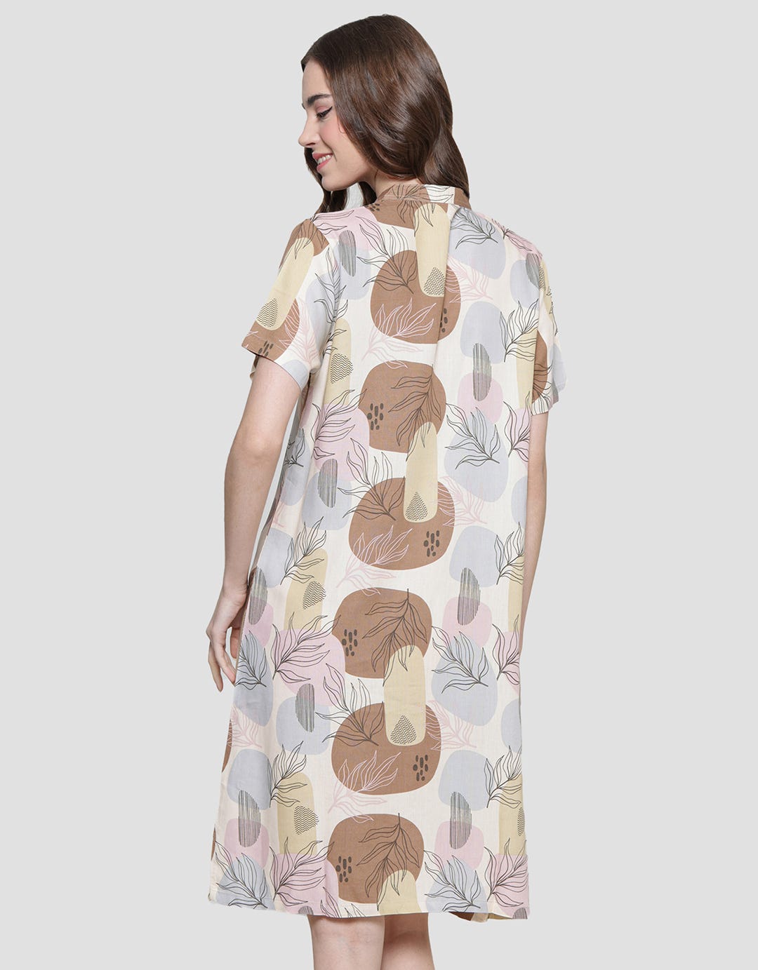 St. Yves Leaves Rise Midi Dress Lengan Pendek Wanita