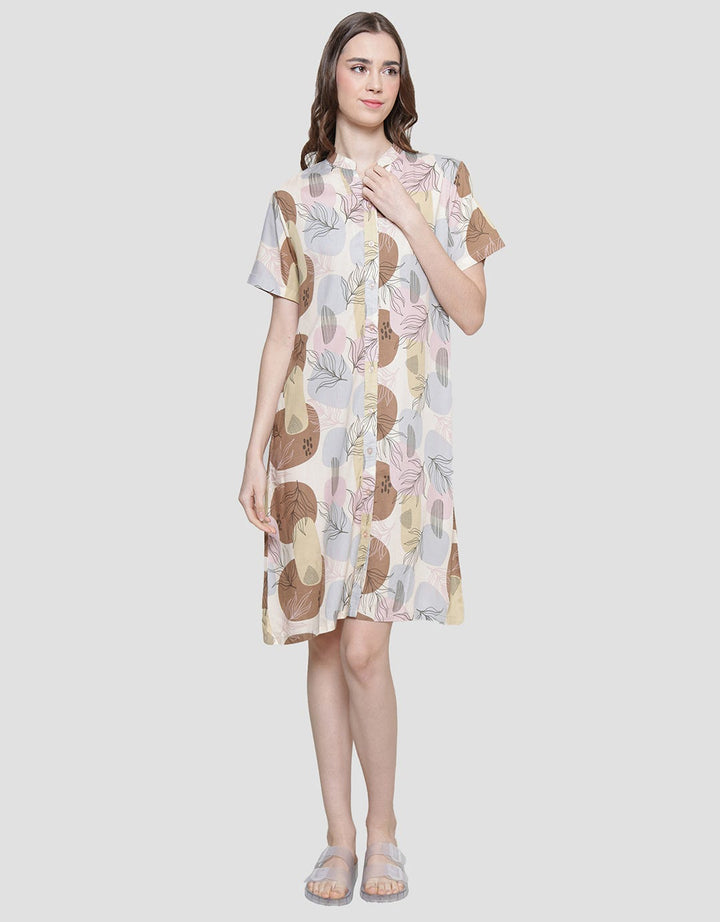St. Yves Leaves Rise Midi Dress Lengan Pendek Wanita