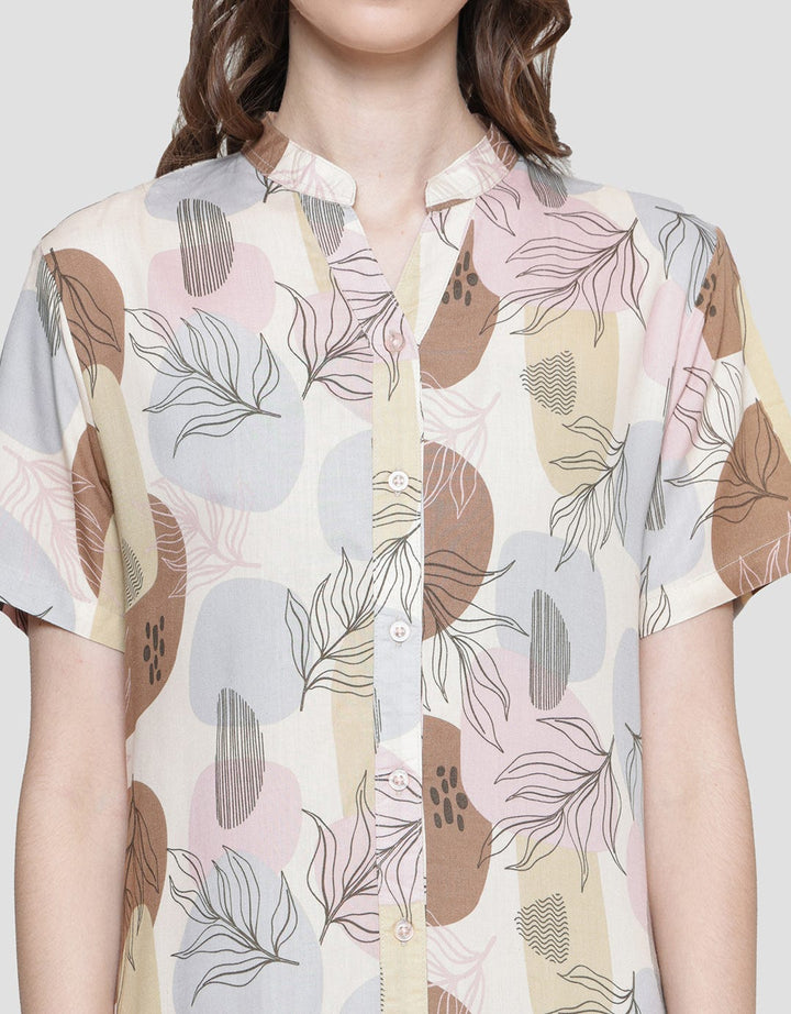 St. Yves Leaves Rise Midi Dress Lengan Pendek Wanita
