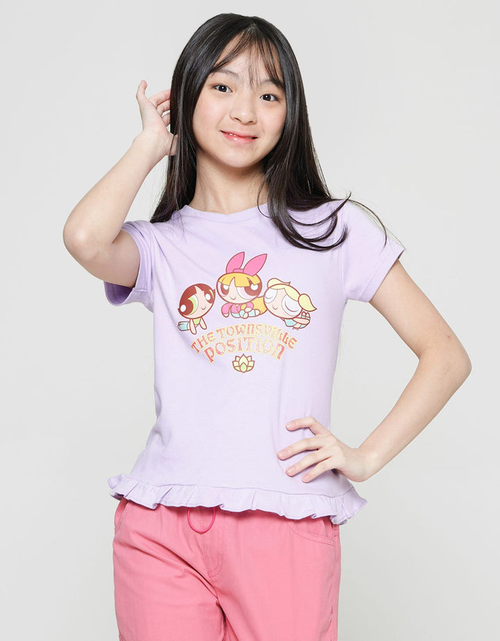 Character Print Power Puff Girl Short Sleeve T-shirt for Girls