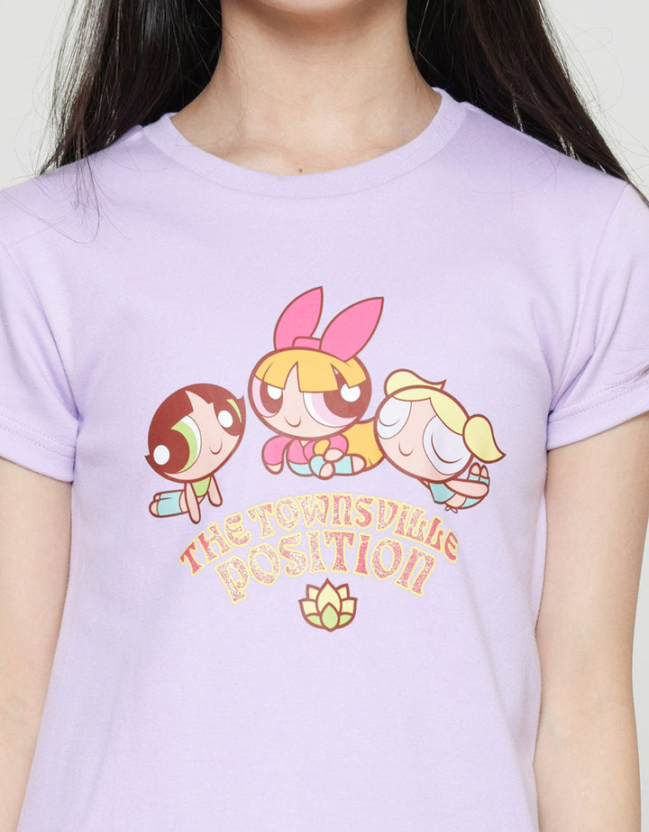 Character Print Power Puff Girl Short Sleeve T-shirt for Girls