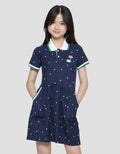 Aero Collar Button Midi Dress for Girls