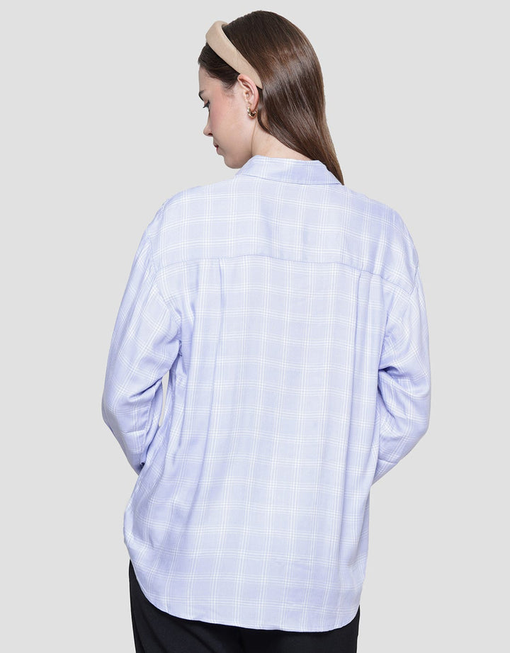 Nevada Check Rayon Twill Kemeja Lengan Panjang Wanita