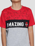 Marvel Spiderman Amazing Face Cut Sewn Boys Short Sleeve T-Shirt