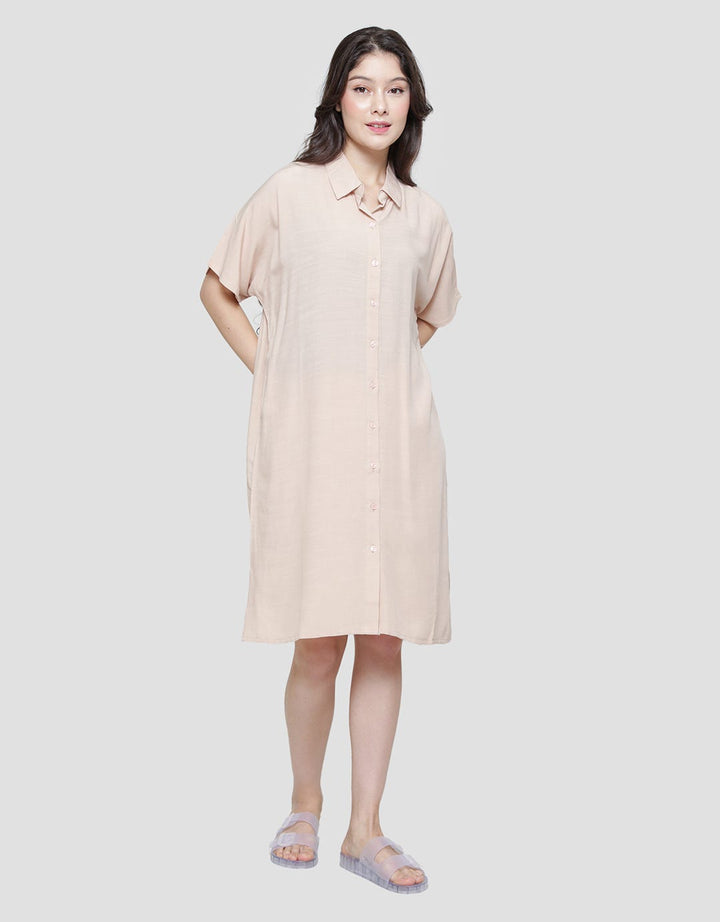 St. Yves Solid Rayon Midi Dress Lengan Pendek Wanita