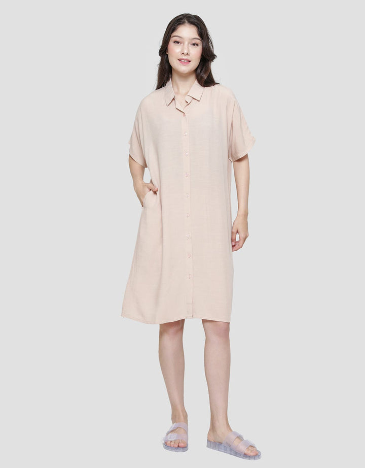 St. Yves Solid Rayon Midi Dress Lengan Pendek Wanita