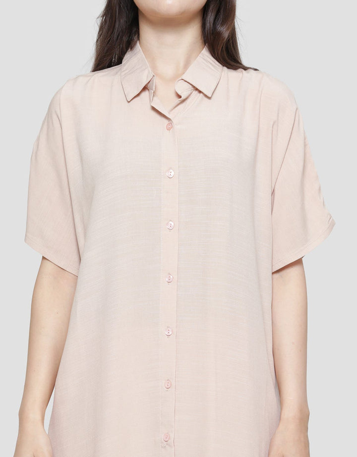 St. Yves Solid Rayon Midi Dress Lengan Pendek Wanita