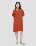 St. Yves Solid Rayon Midi Dress Lengan Pendek Wanita