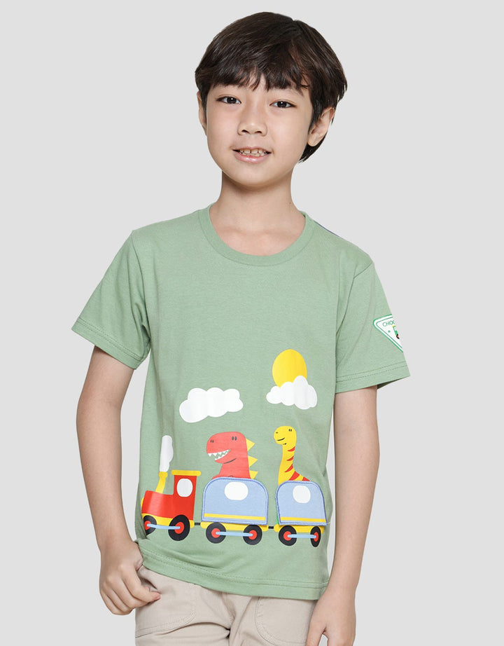Little M Dino Aplikasi Kaos Lengan Pendek Anak Laki-Laki