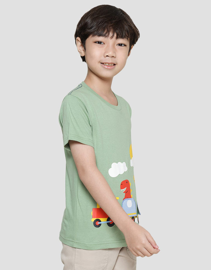 Little M Dino Aplikasi Kaos Lengan Pendek Anak Laki-Laki