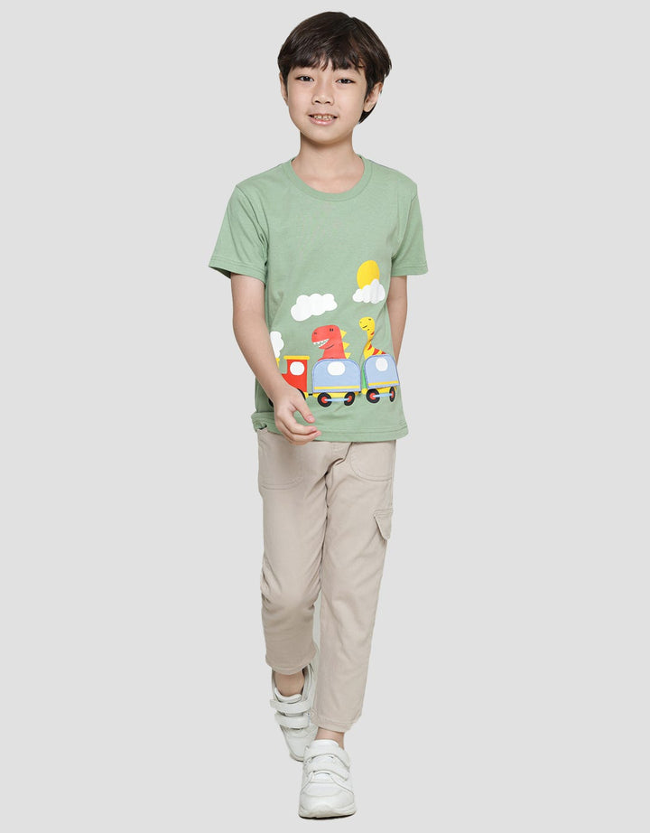 Little M Dino Aplikasi Kaos Lengan Pendek Anak Laki-Laki