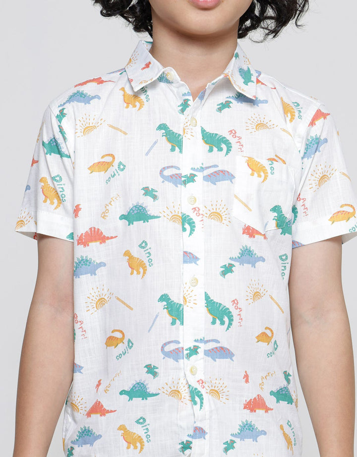 Little M Dino Fullprint Kemeja Anak Laki-laki