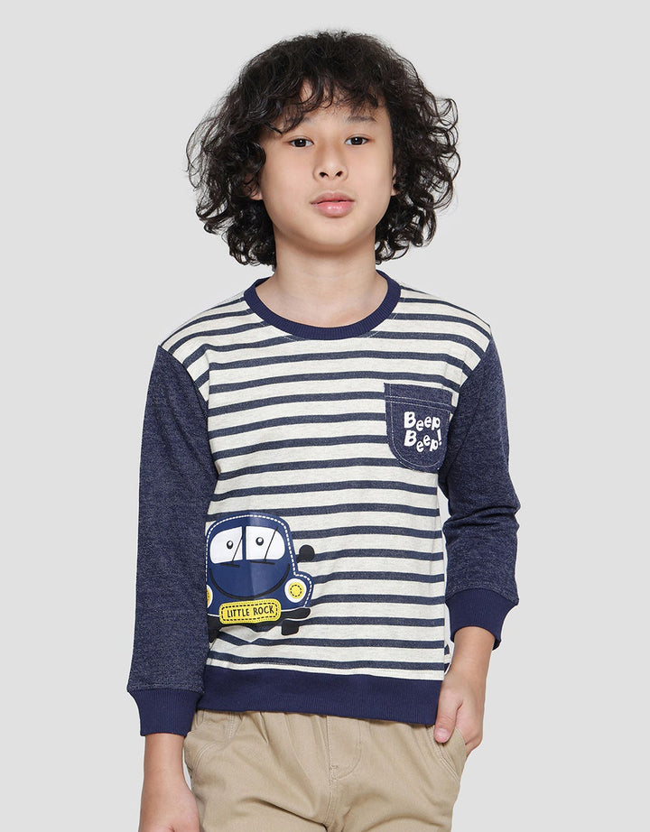 Little M Stripe Mobil Beep Beep Sweater Anak Laki-laki